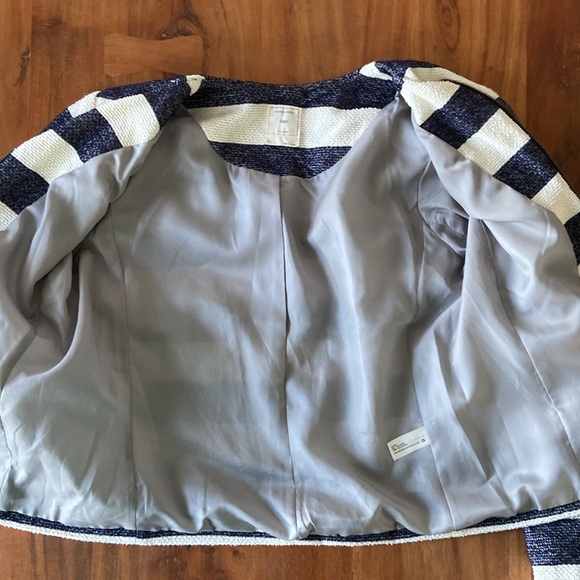 Gap navy blue cream striped slub knit jacket americana nautical fall layer 4 - Picture 5 of 16